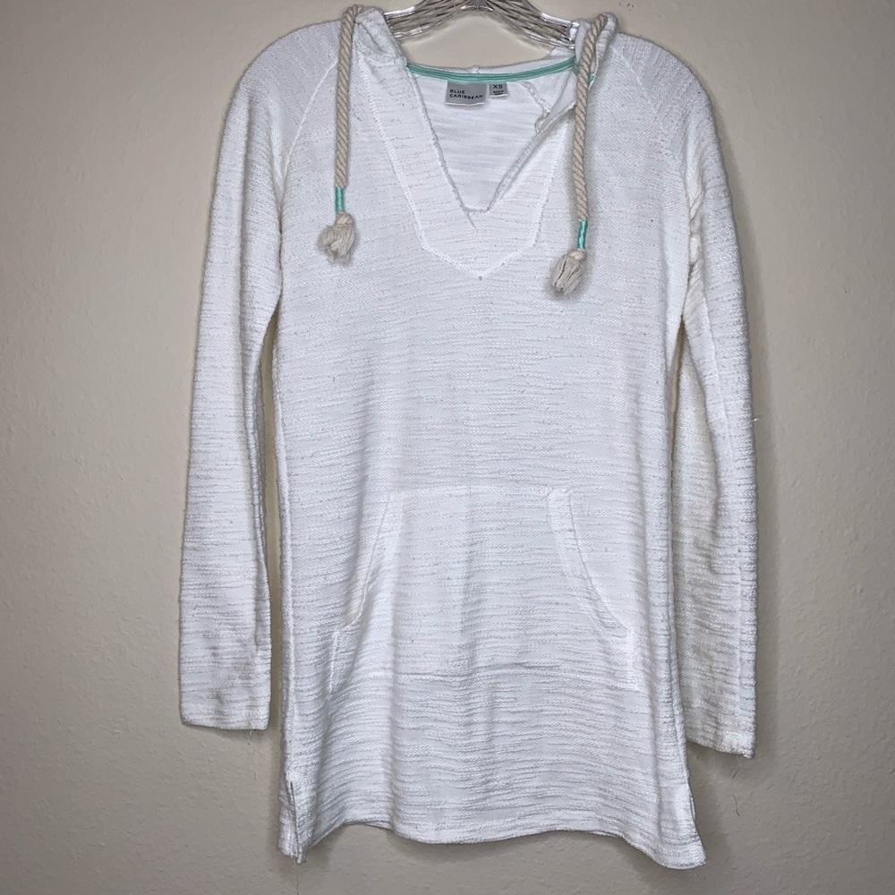 Blue Caribbean Beachy White Pullover Hoodie - Picture 2 of 5